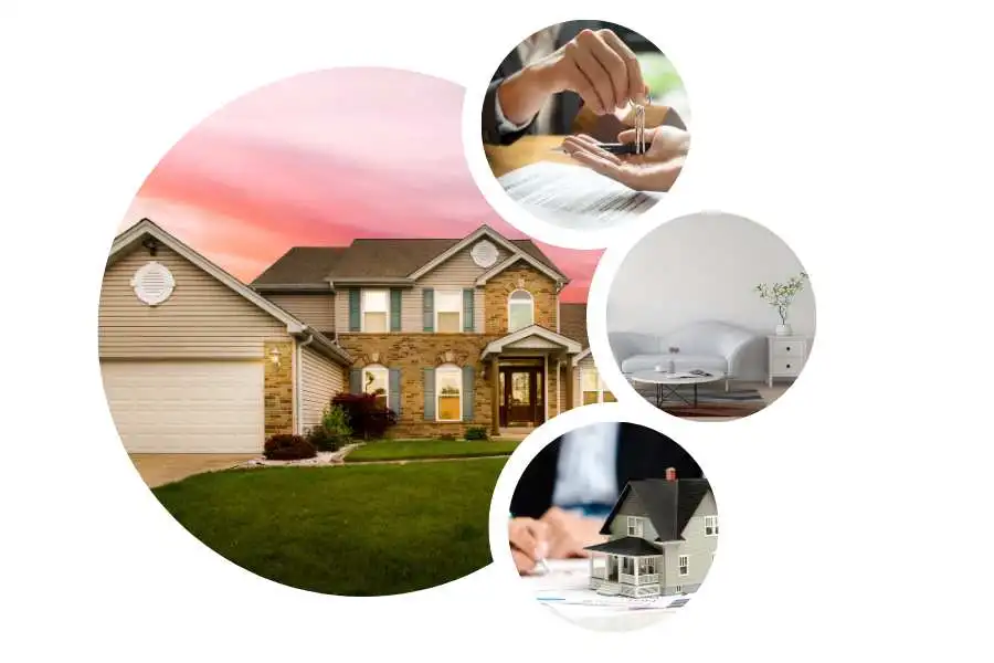 zdjęcia w kołach domek, klucze, umowa